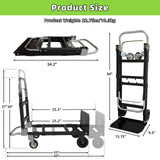 3 in 1 Folding Hand Truck, 600Lbs Capacity, Heavy Duty Collapsible Cart with Retractable Handle and 4 Rubber Wheels