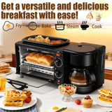 Complete Breakfast Station 4-in-1 with 7L Oven, Coffee Maker, Non-stick Griddle and Toaster Features, Compact Multifunction Appliance for Apartments,Travelers