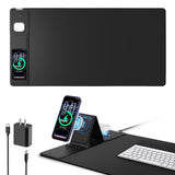 Mouse Pad with Magnetic Wireless Charging & Adjustable Phone Stand, 31.5"x15.8" Extended Desk Mat, Waterproof Ultra-Smooth Keyboard Pad, Non-Slip Base, with 20W PD Adapter, Black