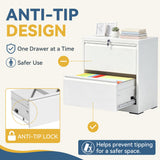 SAWJEC 2 Drawer File Cabinet with Lock, White Metal Lateral Filing Cabinet