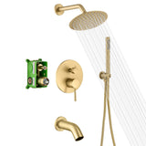 SUMERAIN Shower System with Tub Spout and Handheld Shower, Brass Rain Shower Tub Set with 8 Inches Shower Head and Rough in Valve Brushed Gold