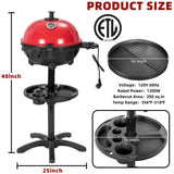QPMR Electric Grill Outdoor/Indoor,Portable BBQ Grill with Nonstick Surface,200 Square Inches Indoor Electric Barburcue Grill with Adjustable Heat,Stand/Tabletop,for Patio/Yard/Home(Red)