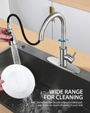 Hiqufet Kitchen Sink Faucet with Pull Down Sprayer with Deck Plate, Brushed Nickel High ArcFaucet, Stainless Steel Modern RV Bar Sink Faucets for Pot Filler, Farmhouse Camper Bar Laundry Room