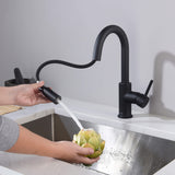 KIBI Pull Down Kitchen Faucet with Single Handle | Solid Brass High Arc Spout | Kitchen Sink Faucet with Pull Down Sprayer | Easy Clean | Matte Black, KKF2011