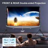 VntB 120 inch Projector Screen with Stand, Portable Outdoor Projection Screen Rear Front Movie Screen with Carry Bag Wrinkle-Free 16:9 4K Washable for Indoor Home Theater, Backyard Movie Night