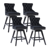 MOOLSUN A Set of 4 Blue Velvet bar stools - Classic Fixed Height Design, rotatable Button Group Seats, Perfect for Standard Kitchen Islands and Home Bars,Black(Wood Leg)