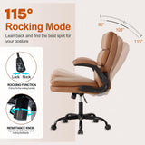 BOWTHY Mid Back Office Desk Chair,Leather Conference Room Chairs,Ergonomic Home Computer Chair,Modern Executive Chair with Padded Flip-up Armrest and Swivel Wheels (Brown)