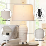 CINSARY 24.3" Farmhouse Jar Table Lamps Set of 2, 3 Way Touch Control Rustic Bedside Lamps with USB A+C Ports & AC Outlet, Pot Nightstand Lamps for Bedroom Living Room (LED Bulbs Included)