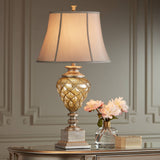 Barnes and Ivy Luke 33 3/4" Tall Large Traditional End Table Lamps Set of 2 LED Night Light Gold Silver Finish Mercury Glass Living Room Bedroom Bedside Nightstand House Office Off-White Shade