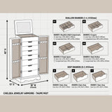 Hives & Honey Meadow Standing Jewelry Armoire Cabinet, Jewelry Storage Organizer with Top Flip Mirror, 2 Doors, 7 Drawers, Jewelry Chest, Jewelry Box for Necklace, Earring, Bracelet, Taupe