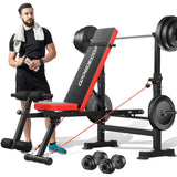 OPPSDECOR 6 in 1 900LBS Weight Bench with Leg Extension and Leg Curl, Foldable Bench Press Set and Squat Barbell Rack with Preacher Curl (Vermilionblack)