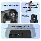 Conference Room PTZ Camera System with 20X Optical Zoom | 1080P 60fps HDMI USB Webcam TONGVEO