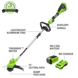 Greenworks 40V 15" Cordless String Trimmer, 2.0Ah Battery and Charger Included