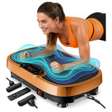 Vibration Plate Exercise Machine for Weight Loss and Lymphatic Drainage - 330lb Vibrating Platform for Home Gym Workout, Full Body Shaker Pilates Equipment with 2 Bands for Women and Men - Gold