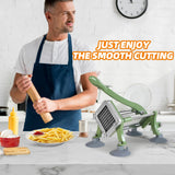 French Fry Cutter Commercial Grade, Heavy Duty Potato Slicer, French Fries Cutter for Sweet Potato, Carrot, Yam, Cucumbers with 3/8" 1/2" 1/4" and 8 wedge Stainless Steel Blade, Green