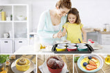 Ramekins set - Creme Brulee Making Kit - COLORED 6 Porcelain Ramekins 6 Oz With Silicone Lids - 304 Stainless Steel Lifting Rack And 9.5" X 14" Baking Pan - Oven Safe