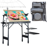 CWPW Artist Easel Stand Metal Foldable Portable Ergonomic Adjustable Easel for Painting Canvases Height from 16" to 30" Equipped with Carry Bag&Umbrella Stand for Outdoor&Indoor Painting Drawing