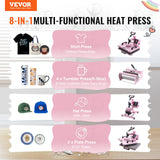 Heat Press Machine 5 in 1 Combo with 30 OZ Tumbler Press & Hat Press, Slide Out 12x15 Inch Heat Press Sublimation Machine