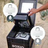 BOXIO - WASH Plus: Mobile Sink with Hand Pump, Shower Head, Mirror & Cleaning Beads - Van, Camping, Garden Sink with Tap, Plastic, Black
