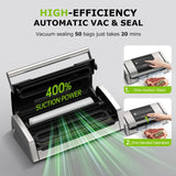 Bonsenkitchen Vacuum Sealer for Food, Easy-Lock Handle Vacuum Sealer Machine with Bag Clip, Built-in Cutter and Bag Storage for Sous Vide and Meal Prep, 1 Roll Bag & 10 Pre-Cut Bags, Silver