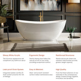 Empava 69 Inch Freestanding Bathtub, Acrylic Soaking Tub with 15" Internal Water Depth & Non-Slip Bottom, Modern Oval White Tub for One Adult, 58 Gallon Capacity, cUPC Certified