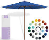 Midtown Umbrellas The Wooden 10 Feet Patio Umbrella With Sunbrella Dark Blue Acrylic Fabric - Aluminum Frame Market Umbrella For Backyard, Deck, Garden, Pool - Wooden Pole
