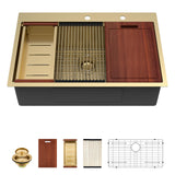 Sarlai 33 Gold Drop In Sink 33x22 Inch Drop In Kitchen Sink Gold Ledge Workstation Sink 16 Gauge Stainless Steel Single Bowl Topmount Sinks Basin