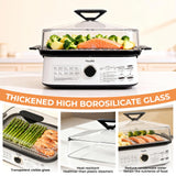 Hxankit 450C/842F Electric Food Steamer,Superheated Steam Cooker, 40% Less Fat, Premium Borosilicate Glass Lid, 10 One-Touch Presets, No Descaling 2+ Years, Real-Time Temp Display, 8 Qt 1800W White