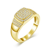 Oseew Custom Round Cut Moissanite Rings Wedding for men Hip Hop Iced Out Luxury Men's Moissanite Ring sterling silver/ 10k 14k 18k gold square frame Design (yellow gold)