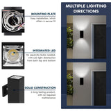 LUXRITE Dusk to Dawn LED Modern Outdoor Wall Lights, 12", Up or Up and Down Light, 3CCT 3000K-5000K, Waterproof Square Wall Sconce, 20/30/40W, Dimmable, IP65, ETL - Porch Patio Garage (2 Pack)