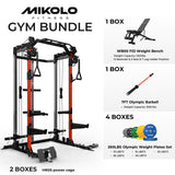 Mikolo Power Cage, 2000LB Power Rack with Independent Dual Pulley System, Multi-Function Home Gym Workout Machine for Cable Crossover (260LBS, Red)