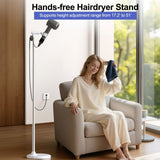 SENWELL-KA Hair Dryer Stand with 360 Rotating Head, Hands Free, Large Hook,Heavy Duty Base, Adjustable Height, TPU Padded Clip, Aluminum Alloy Holder for Home or Salon (White)