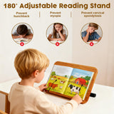 2 in 1 Dual-use Music Stand & Desktop Book Stand, Adjustable Height 16.5"-51", 100% Solid Wood Laptop Floor Stand Book Holder with Elastic Page Clips for Cookbooks (Brown with Tray and Wheels)