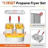 18QT Propane Deep Fryer | Outdoor Fish Fryer with 2 Baskets,Tong, Cover,Lid & Thermometer | Aluminum Deep Fryer with 55,000 BTU Propane Burner - Ideal for Fish, Chicken Wings & Outdoor Gatherings