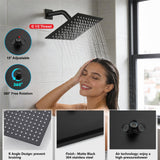 Midanya Rain Shower System Tub Shower Faucet Set Square Rainfall Waterfall Shower Head with Handheld Sprayer Tub Spout Combo Wall Mounted bathtub faucet set Rough-in Valve, 8 Inch Matte Black