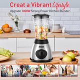 Blender for Smoothies, 1000W Glass Blender for Kitchen Countertop with 48oz Glass Jar Ice Crusher or Juice, Milkshake, Dessert