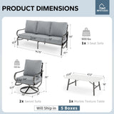 MFSTUDIO 4 Piece Metal Patio Furniture Set with Gray Cushions