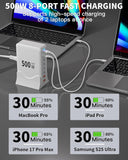 500W USB C Charger Block Charging Station,GaN3 8-Port Fast Charger Block with Dual PD 100W USBC Fast Charging Station Desktop Hub Compatible with iPhone 17 16 15 14/Pro Max/MacBook Pro/Air/iPad(White)