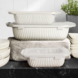 Artena Casserole Dishes For Oven, Ceramic Baking Dish, Large Lasagna Pan With Handles, Baking Pan Casserole Dish, Rectangular Bakeware Deep, White, Set Of 3 (5.1Qt/2.3Qt/1.1Qt) (Baking Dish With Lids)