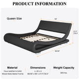 SHA CERLIN Queen Size Upholstered Bed Frame, Deluxe Low Profile Sleigh Bed with Faux Leather Ergonomics Headboard, No Box Spring Needed & Easy Assembly, Black