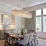 7PM Rectangle K9 Crystal Chandelier Modern Rectangular Pendant Light Fixture for Dining Room Kitchen Island Chrome L47 x W10 x H10