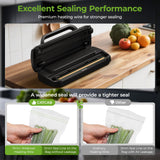 Vacuum Sealer for Food, 90kpa Powerful Food Sealer Vacuum Sealer Machine for Food Saver, 7-in-1 Multiple Modes for Dry/Moist, Easy-Lock Handle, Compact Design with 10 Vacuum Bags, Bag Cutter Included