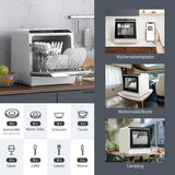Portable Dishwasher Countertop, WIFI Smart Dishwasher, Compact Mini Dishwashers with 5L Built-in Water Tank, 6 Programs, 360° Dual Spray, High-Temp& Air-Dry Function, Fruit Cleaning
