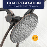 HammerHead Showers Dual Shower Head Combo, 8-Inch Rainfall & 3-Flow Handheld, Oil Rubbed Bronze, 2.5 GPM