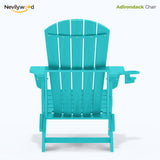 nevilywood Folding Adirondack Chairs Set of 4, HDPE Cup Holders, Aruba Blue