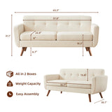 Tbfit 65" W Loveseat Sofa with Ottoman Coffee Table, Mid Century Modern Love Seat Couches for Living Room, Button Tufted Upholstered Small Couch for Bedroom,Easy to Install Love Seats Furniture, Beige
