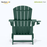 nevilywood Folding Adirondack Chairs Set of 4, HDPE Cup Holders, Green
