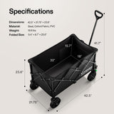 VIVOSUN Collapsible Folding Wagon, 350 lb Load-Bearing Outdoor Utility Cart with Silent Universal Wheels, Cup Holders &Side Pockets, Adjustable Handle