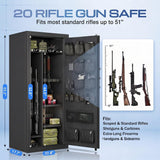 20 Biometric Gun Safe for Home Tactical Reserve Fits Up to 51" Scoped Rifles,Dual-Direction Adjustable Gun Rack, Customizable Interior Layout & Ammo Storage Cabinet with Tactical Door Organizer