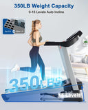 BORGUSI Treadmill with 15% Auto Incline - 350 LBS Capacity, 3.5HP Electric Folding Treadmill Up to 10MPH Speed, Running Machine with 20" Wide Tread Belt & LCD Display for Home Use